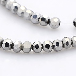 Silver Plated Full Plated Glass Faceted Round Spacer Beads Strands, Silver Plated, 3mm, Hole: 1mm, about 100pcs/strand, 11.5 inch