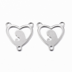 Stainless Steel Color 304 Stainless Steel Chandelier Component Links, 3 Loop Connectors, Heart with Virgin Mary, Stainless Steel Color, 16.5x15x1mm, Hole: 1.5mm