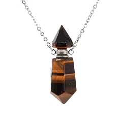 Tiger Eye Natural Tiger Eye Bullet Perfume Bottle Necklaces, with Alloy Cable Chains, 17.72 inch(45cm)