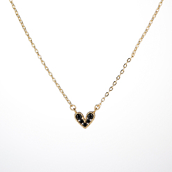 Negro Collar dorado con colgante de corazón de acero inoxidable para mujer., negro, 15.35 pulgada (39 cm)