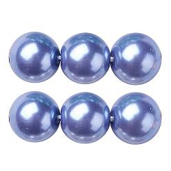 Cornflower Blue Eco-Friendly Glass Pearl Beads Strands, Grade A, Round, Dyed, Cotton Cord Threaded, Cornflower Blue, 10mm, Hole: 1.2~1.5mm, about 42pcs/strand, 15.7 inch