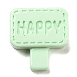 Pale Green Opaque Resin Cabochons, Street Signs with Word Happy, Pale Green, 20x19x5mm