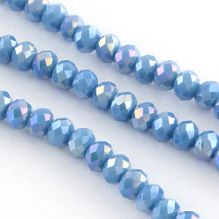 Light Sky Blue Electroplate Glass Faceted Rondelle Bead Strands, AB Color Plated, Light Sky Blue, 6x4mm, Hole: 1mm, about 87~90pcs/strand, 15.7 inch