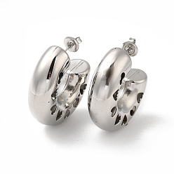 Stainless Steel Color 304 Stainless Steel Round with Heart Stud Earrings, Half Hoop Earrings, Stainless Steel Color, 31x10mm
