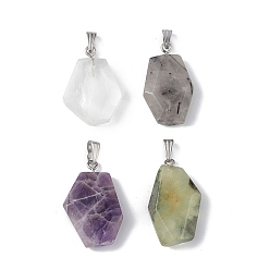 Mixed Stone Natural Mixed Stone Pendants, Faceted Polygon Charms, with Stainless Steel Color Plated 201 Stainless Steel Snap on Bails, 21~29x16~23x6~8mm, Hole: 2x7mm