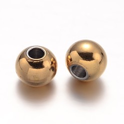 Golden Ion Plating(IP) 304 Stainless Steel Beads, Round, Golden, 6mm, Hole: 2.2mm