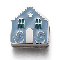 Stainless Steel Color 304 Stainless Steel Slide Charms, Enamel Style, House, Light Steel Blue, Stainless Steel Color, 12x11x3.5mm, Hole: 8x1.5mm