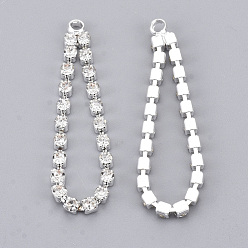 Plata Colgantes de cadena de copa de diamantes de imitación de bronce, cristal, lágrima, plata, 30~35x8x2 mm, agujero: 1.6 mm