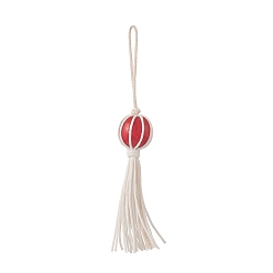 Roja Decoración colgante de borla de cuentas de madera natural, cuerdas de hilo de algodón adorno colgante, rojo, 128 mm