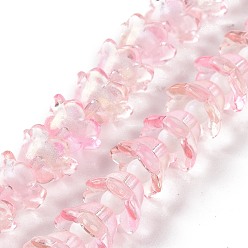 Pink Прозрачные стеклянные бусины, с блеском порошок, цветок, розовые, 11~12x7.5~8 мм, отверстие : 1.4 мм, около 50 шт / нитка, 11.42'' (29 см)