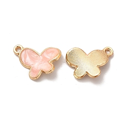 Pink Alloy Enamel Pandants, Lead Free & Cadmium Free, Light Gold, Butterfly Charm, Pink, 18x15x3mm, Hole: 1.6mm