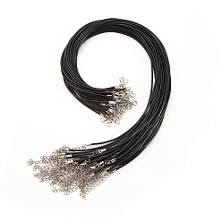 Black Waxed Cord Necklace Making, with Platinum Color Iron Clasp and Extender Chain, Black, 17.72 inch(450mm)