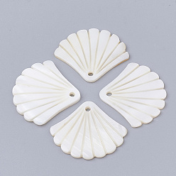 Seashell Color Freshwater Shell Pendants, Sector, Seashell Color, 26x29.5x2mm, Hole: 1.5mm