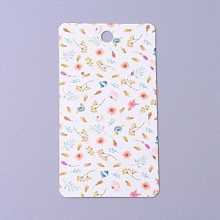Blanco Cartón pendiente tarjetas de presentación, rectángulo con el modelo de flor, blanco, 9x5x0.04 cm, agujero: 1.5 mm