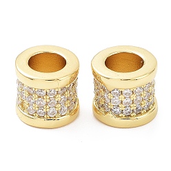 Real 18K Gold Plated Rack Plating Brass Micro Pave Clear Cubic Zirconia European Beads, Column 
Cadmium Free & Lead Free, Column, Real 18K Gold Plated, 10x9mm, Hole: 5.5mm