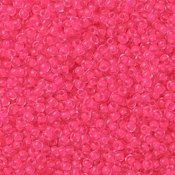(971) Opaque Neon Pink-Lined Matte Crystal Cuentas de semillas redondas toho, granos de la semilla japonés, (971) cristal mate forrado en rosa neón opaco, 8/0, 3 mm, agujero: 1 mm, acerca 222pcs / botella, 10 g / botella