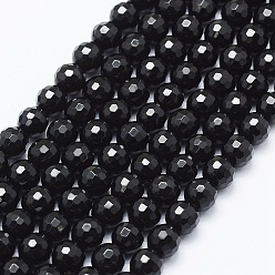 Black Onyx Бусины из натурального черного оникса, окрашенные, круглые, граненый (128 граней), 12 мм, отверстие : 1 мм, около 33 шт / нитка, 15.35 дюйм (39 см)