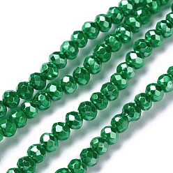 Sea Green Opaque Glass Beads Strands, Faceted, Rondelle, Sea Green, 4x3mm, Hole: 0.6mm, about 221pcs/strand, 31.89''(81cm)