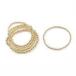 Doré  Bracelets extensibles en perles de laiton rondes, bracelets empilables gradués, or, diamètre intérieur: 2-1/8 pouce (5.5 cm), 5 pièces / kit