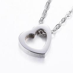 Stainless Steel Color 304 Stainless Steel Pendant Necklaces, Heart, Stainless Steel Color, 17.7 inch(45cm)
