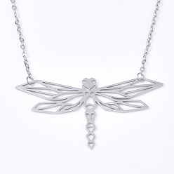 Stainless Steel Color 201 Stainless Steel Pendant Necklaces, with Cable Chains, Dragonfly, Stainless Steel Color, 18.5 inch(47cm), 2mm, Dragonfly: 31.5x59.5x1mm