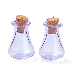Lilac Glass Cork Bottles, Glass Empty Wishing Bottles, DIY Vials for Home Decorations, Lilac, 17x27mm