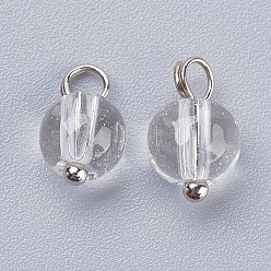 Platine Charmes de verre transparent transparent, avec les accessoires en laiton, ronde, platine, 9~10x6~6.5mm, Trou: 2mm