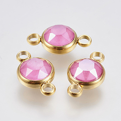 Ярко-Розовый К 9 соединители стеклянные звенья, граненые, с 304 фурнитурой из нержавеющей стали, ионное покрытие (ip), плоско-круглые, золотые, ярко-розовый, 17.5x10x6 мм, отверстие : 2.5 мм