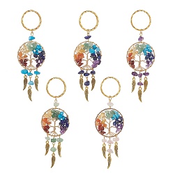 Mixed Stone Natural & Synthetic Mixed Stone Keychain, with Iron Split Key Rings, Alloy Wing Charms and Mixed Gemstone Tree of Life Linking Rings, 11.2cm