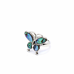 Mariposa Anillo ajustable de concha de paua natural, anillo de aleación de platino, mariposa, 15x19 mm