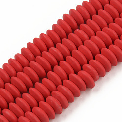 Rouge Foncé Brin de perles pate polymère faits à la main , plat rond, rouge foncé, 8.5~9x3.5mm, Trou: 1.6mm, Environ 112 pcs/chapelet, 15.75 pouces ~ 16.14 pouces (40~41 cm)
