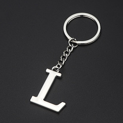 Letter L Platinum Plated Alloy Pendant Keychains, with Key Ring, Letter, Letter.L, 3.5x2.5cm