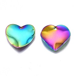 Rainbow Color 201 Stainless Steel Pendants, Cadmium Free & Nickel Free & Lead Free, Water Ripple, Heart, Rainbow Color, 21.5x22x3mm, Hole: 1.2mm