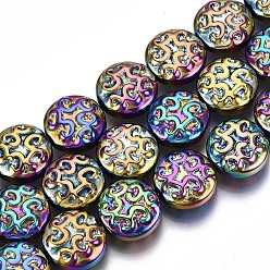Colorful Electroplate Glass Beads Strands, Rainbow Plated, Flat Round, Colorful, 13.5x5mm, Hole: 1.5mm, about 47pcs/strand, 24 inch