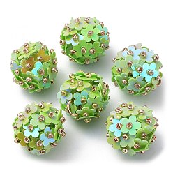 Vert Jaune Paillette en plastique pvc avec pendentifs en perles de graines de verre, avec boucles en fer, charmes de fleurs, vert jaune, 18x17mm, Trou: 4.3mm