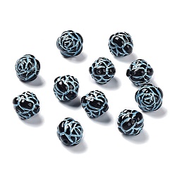 Black Opaque Acrylic Beads, Metal Enlaced, Rose, Black, 9.5x10x9.5mm, Hole: 1.5mm, about 1110pcs/500g