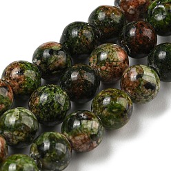 Dark Olive Green Natural Larvikite Beads Strands, Dyed, Round, Dark Olive Green, 8~8.5mm, Hole: 1mm, about 47~49pcs/strand, 14.5 inch~14.9 inch(37~38cm)