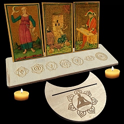 Fleur Présentoirs de cartes de tarot en bois, support de tarot de phase de lune pour la divination, outils de décoration de tarot, lune avec rectangle, motif de fleur, 12.5~25x7.5~10.5x0.5 cm, 2 pièces / kit