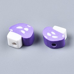 Púrpura Media Abalorios de la arcilla de polímero hechos a mano, seta, púrpura medio, 9~13x8.5~12x4~5 mm, agujero: 1.8 mm