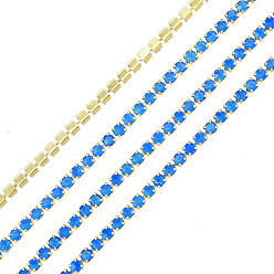 Capri Blue Brass Rhinestone Strass Chains, Rhinestone Cup Chain, Imitate Luminous Style, Raw(Unplated), Capri Blue, 1.5x1.5mm, about 18.70 Feet(5.7m)/Strand
