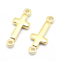 Real 18K Gold Plated Eco-Friendly Brass Links, Lead Free & Cadmium Free & Nickel Free, Sideways Cross, Real 18K Gold Plated, 13.5x5x1.5mm, Hole: 0.8mm