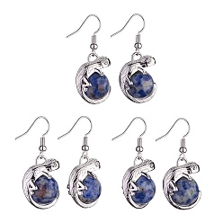 Punto Piedra Azul Pendientes colgantes de camaleón de jaspe azul natural con diamantes de imitación de cristal, joyas de latón platino para mujer, 39 mm, pin: 0.7 mm
