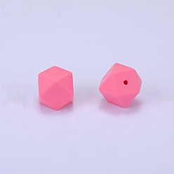 Pink Cuentas de silicona hexagonales, masticar cuentas para mordedores, diy collares de enfermería haciendo, rosa, 23x17.5x23 mm, agujero: 2.5 mm