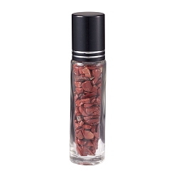 Красный Камень Стеклянные бутылки с роликовыми шариками, многоразовая бутылка эфирного масла, с бусинами из красной яшмы, для личной гигиены, 85x20 мм, бусины: 3x11~3x7 мм, емкость: 10 мл