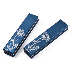 Bleu Marine Boîtes d'ensemble de bijoux en carton, fleur de vie imprimée à l'extérieur et éponge noire à l'intérieur, rectangle, bleu marine, 22.4x4.9x3.4 cm