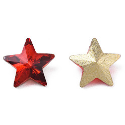 Red Glass Rhinestone Cabochons, Nail Art Decoration Accessories, Faceted, Star, Red, 7.5x8x3.5mm
