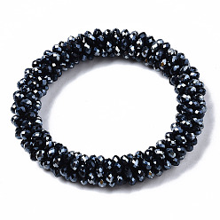 Prussian Blue Faceted Electroplate Glass Beads Stretch Bracelets, Torsade Bracelets, Rondelle, Prussian Blue, Inner Diameter: 2 inch(5cm)