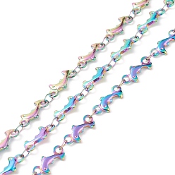 Rainbow Color Rainbow Color 304 Stainless Steel Link Chains, Soldered, Dolphin, 12x5.5x1.5mm