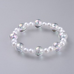 Clair Acrylique transparent imité perles extensibles enfants bracelets, avec des perles transparentes en acrylique, ronde, clair, 1-7/8 pouce (4.7 cm)