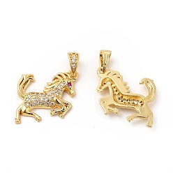 Clear Brass Micro Pave Cubic Zirconia Pendants, Horse Charm, Golden, Clear, 15.5x21.5x3mm, Hole: 5x3mm